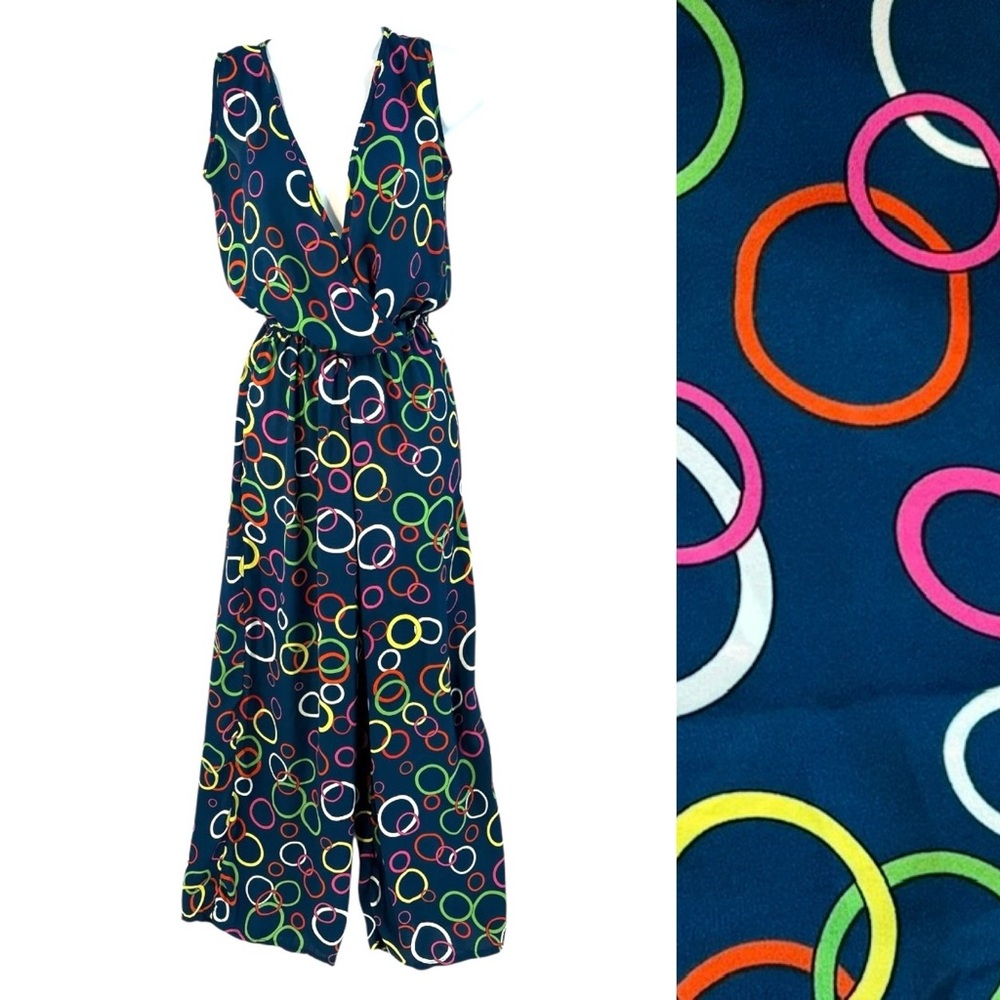 Bebe Jumpsuit Romper 100% Silk Navy Blue Small / Medium Sleeveless Retro